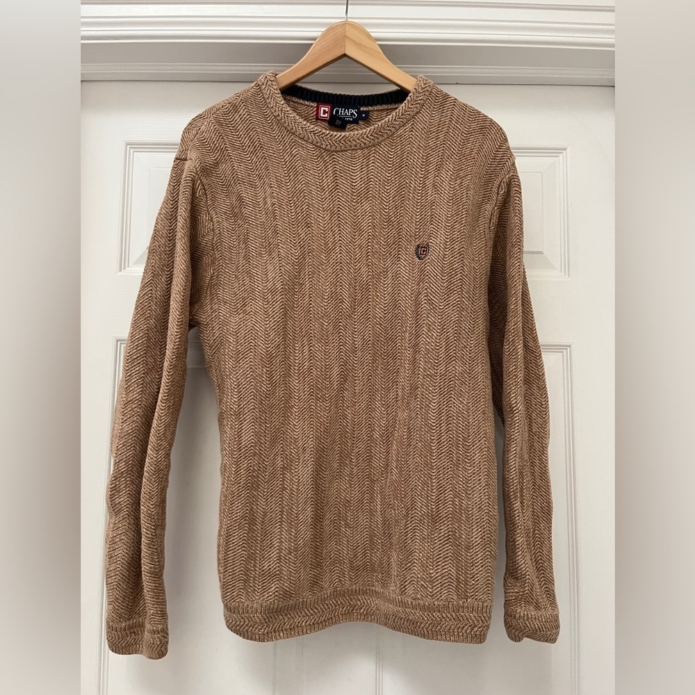 CHAPS Light Brown Tan Long Sleeve Crew Neck Sweater size Medium